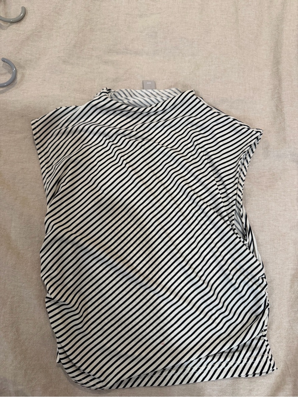 H&M Black & White Striped Sleeveless Mock Neck Top